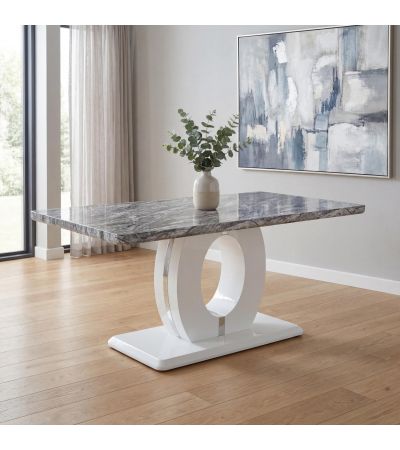 Loxlmere 1.5m Marble Effect Dining Table with High Gloss Base by Shankar | Style Our Home