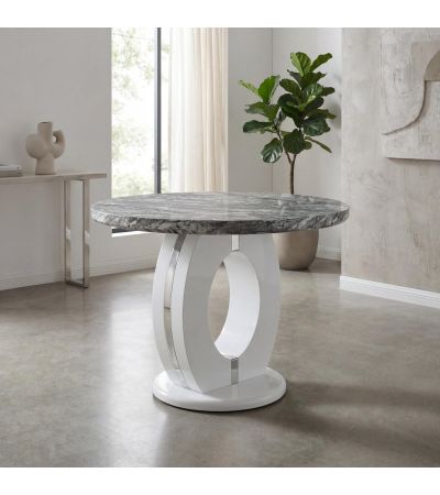 Henlford Marble Effect Round Dining Table with High Gloss Base by Shankar | Style Our Home