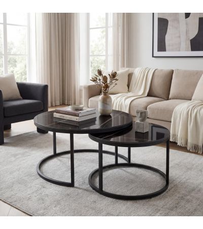 Briarwcrest Black Ceramic Nest of 2 Coffee Tables by Shankar | Style Our Home
