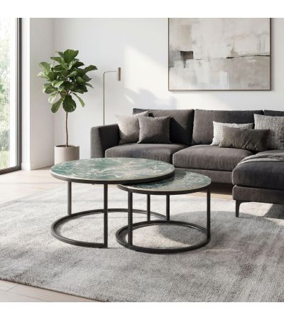 Briarwcrest Green Ceramic Nest of 2 Coffee Tables by Shankar | Style Our Home