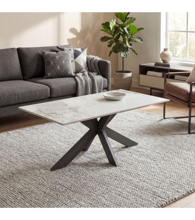 Helmsbrook White Marble Effect Ceramic Coffee Table by Shankar | Style Our Home
