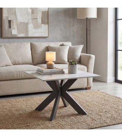 Huxlstone White Marble Effect Ceramic End Table by Shankar | Style Our Home
