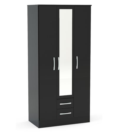 Lynx Black 3 Door 2 Drawer Wardrobe With Mirror