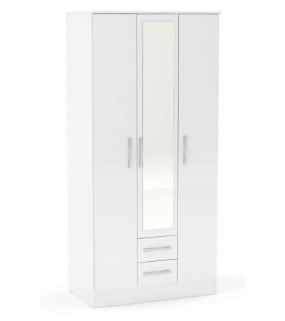 Lynx White 3 Door 2 Drawer Wardrobe With Mirror