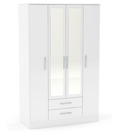 Lynx White 4 Door 2 Drawer Wardrobe With Mirror