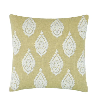 Embroidered Paisley On Faux Linen Acid Green by Malini | Style Our Home