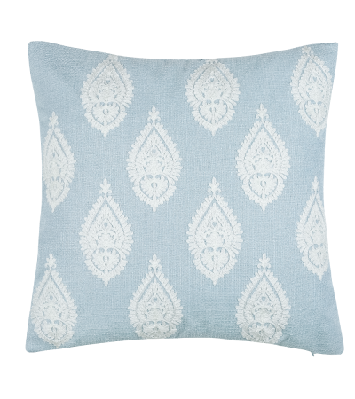 Embroidered Paisley On Faux Linen Baby Blue by Malini | Style Our Home