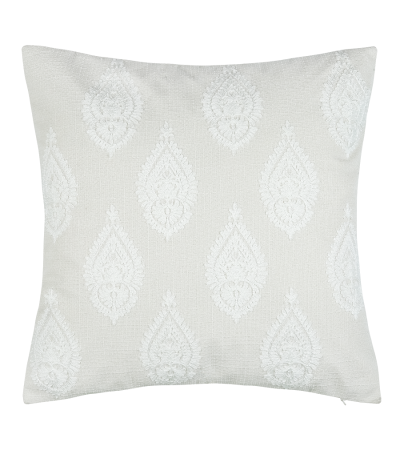 Embroidered Paisley On Faux Linen Ivory by Malini | Style Our Home