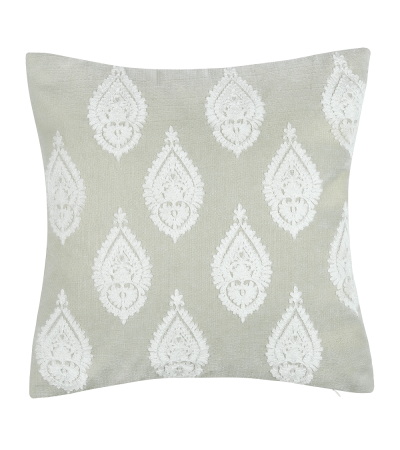 Embroidered Paisley On Faux Linen Pale Green by Malini | Style Our Home