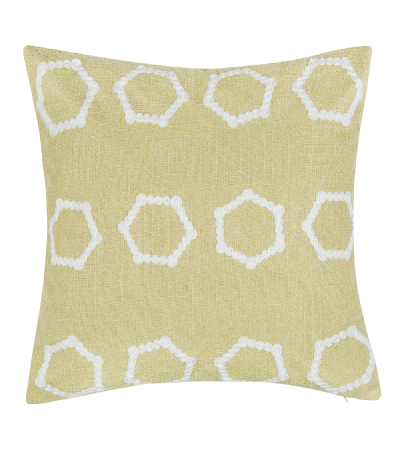 Embroidered Hexagons On Faux Linen Acid Green by Malini | Style Our Home