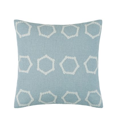 Embroidered Hexagons On Faux Linen Baby Blue by Malini | Style Our Home