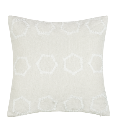 Embroidered Hexagons On Faux Linen Natural by Malini | Style Our Home