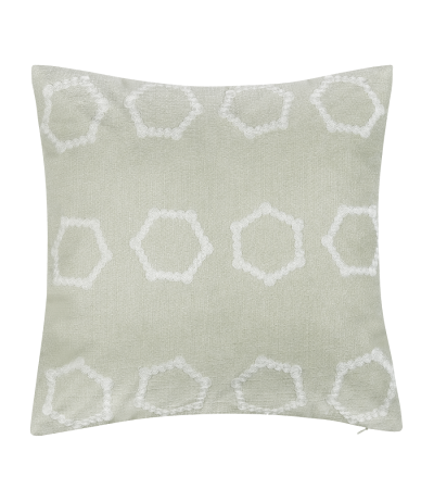 Embroidered Hexagons On Faux Linen Pale Green by Malini | Style Our Home