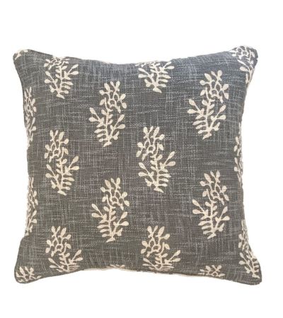 Printed Block Flower Dble Sided Cushion Grey by Malini | Style Our Home