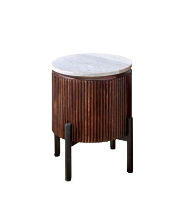 Marblestone Mango Wood Side Table With Marble Top & Metal Legs