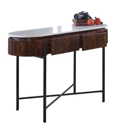 Marblestone Mango Wood Console Table With Marble Top And Metal Legs