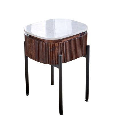 Marblestone Mango Wood Bedside Table With Marble Top & Metal Legs