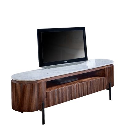 Marblestone Mango Wood Large Tv Stand With Marble Top & Metal Legs