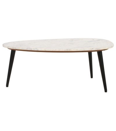 Marblestone Coffee Table With White Marble Top & Metal Legs