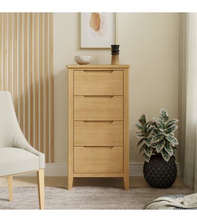 Velsta Oak 4 Drawer Tall Chest by Hertiance Furniture | Style Our Home