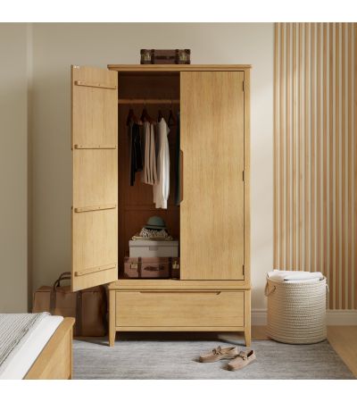 Velsta Oak Double Wardrobe With Drawer by Hertiance Furniture | Style Our Home