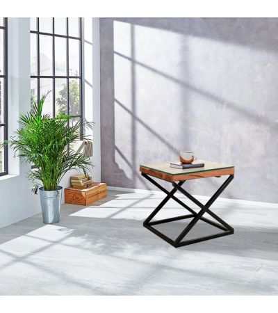 Phoenix Lamp Table With Glass by Indus Valley