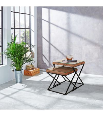 Phoenix Nest Of Tables With Glass by Indus Valley