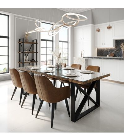 Phoenix Small Dining Table With Glass by Indus Valley