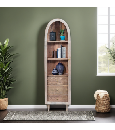 Iconic Single Door Glass Cabinet Whitewash by Indus Valley