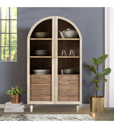 Iconic 2 Door Glass Cabinet Whitewash by Indus Valley