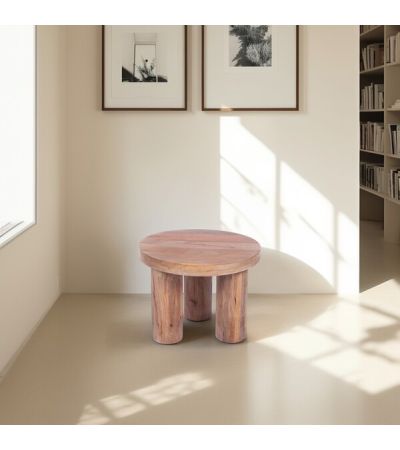 Round Wooden Coffee Table With Cylinder Legs by Indus Valley
