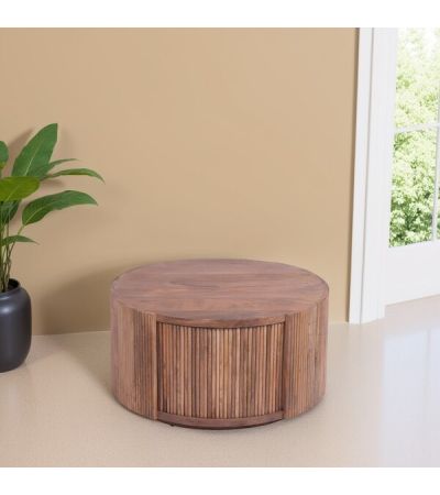 Ribbed Round Coffee Table With Hidden Storage by Indus Valley