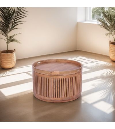Round Tray-Top Coffee Table With Slatted Base by Indus Valley