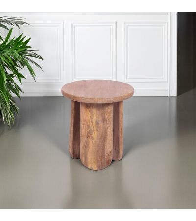 Bell-Shaped Round Wooden Side Table by Indus Valley