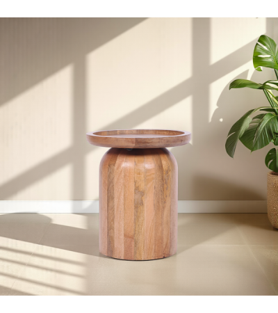Round Tray-Top Wooden Side Table by Indus Valley