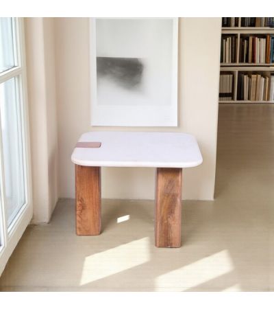 Marble Top Side Table With Wooden Legs by Indus Valley