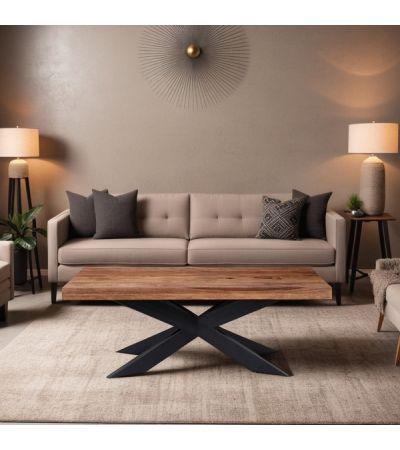 Hoxton Wooden Coffee Table With Metal Cross Legs by Indus Valley