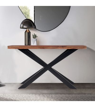 Hoxton Wooden Console Table With Metal Cross Legs by Indus Valley