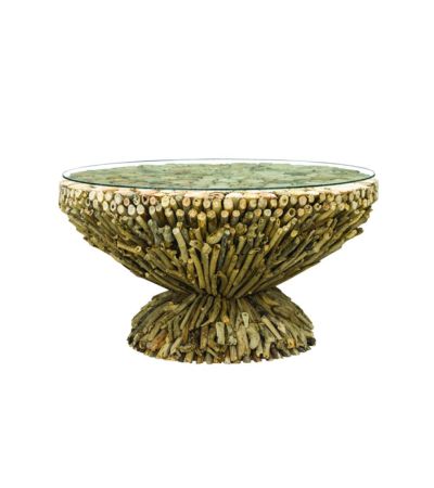 Driftwood Round Coffee Table w Glass Top by Monologue | Style Our Home