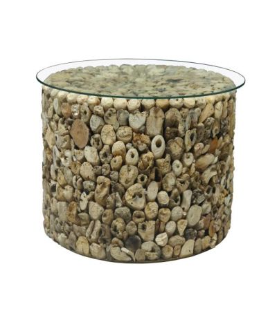 Driftwood Drum Lamp Table w Glass Top by Monologue | Style Our Home