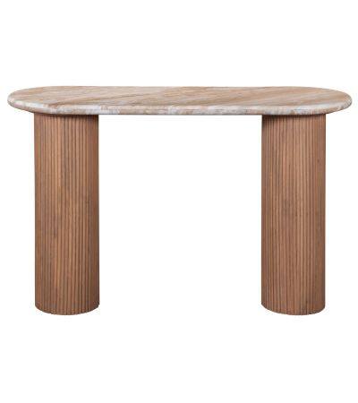 Belmont Natural Marble & Wood Pedestal Console Table