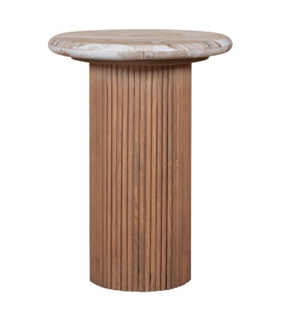 Belmont Natural Marble & Wood Pedestal Side Table