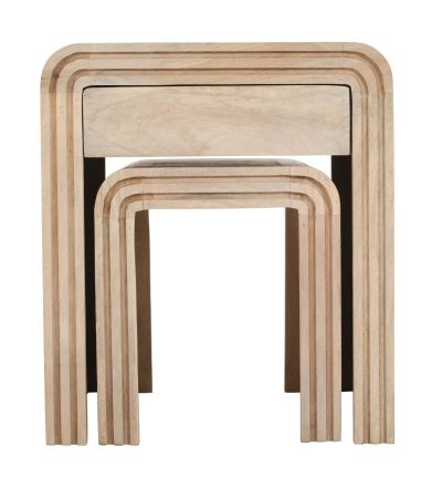 Calderwood Carved Mango Wood Nest Of 2 Tables With Drawer