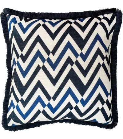Zig Zag Emb With Fringe- Navy by Malini | Style Our Home