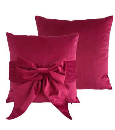 Pm Velv Cushion With Bow Fuschia by Malini | Style Our Home