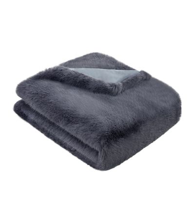 Long Hair Faux Fur Throw Slate by Malini | Style Our Home