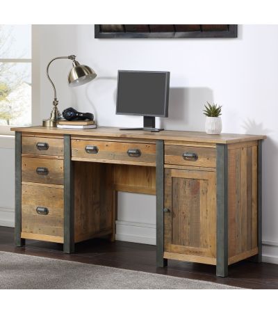 Urban Elegance Reclaimed Twin Pedestal Home Office Desk | Style Our Home