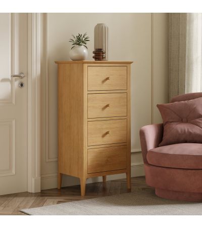Marken Oak 4 Drawer Tall Chest by Heritance Furniture | Style Our Home