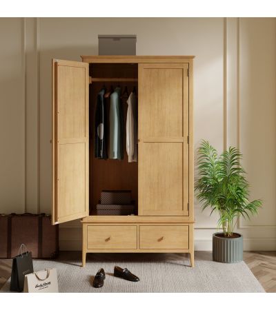 Marken Oak Double Wardrobe With Drawer by Heritance Furniture | Style Our Home