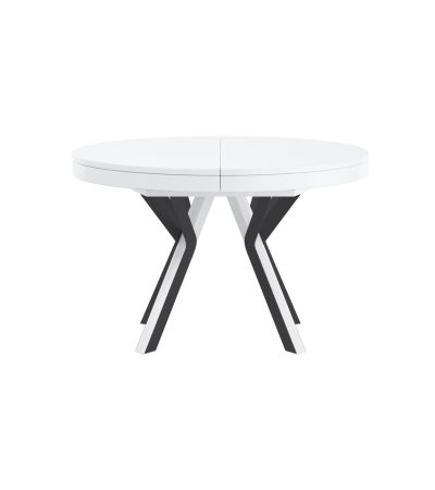 Rondo Extendable Round Dining Table with Black Legs - White Lacquer
